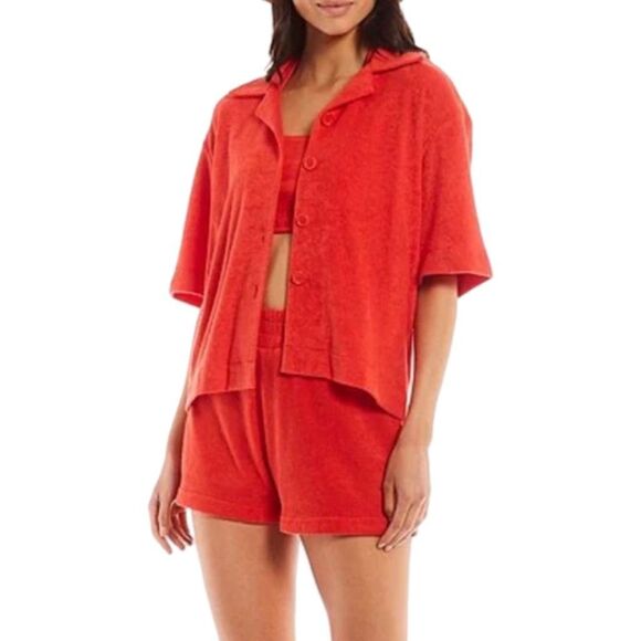 Gianni Bini Terry Cloth Button Down Top - Size Large - Picture 1 of 8